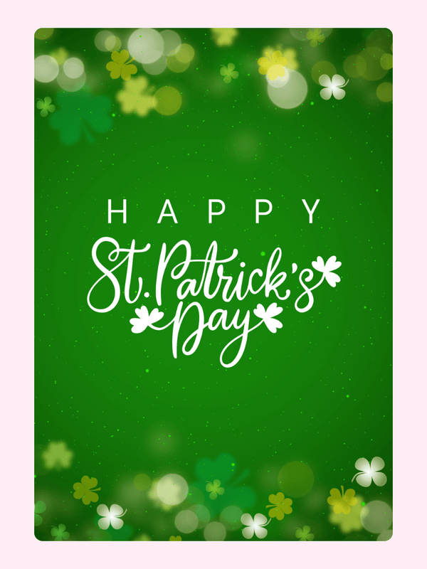 Happy St. Patrick's Day card with shamrocks