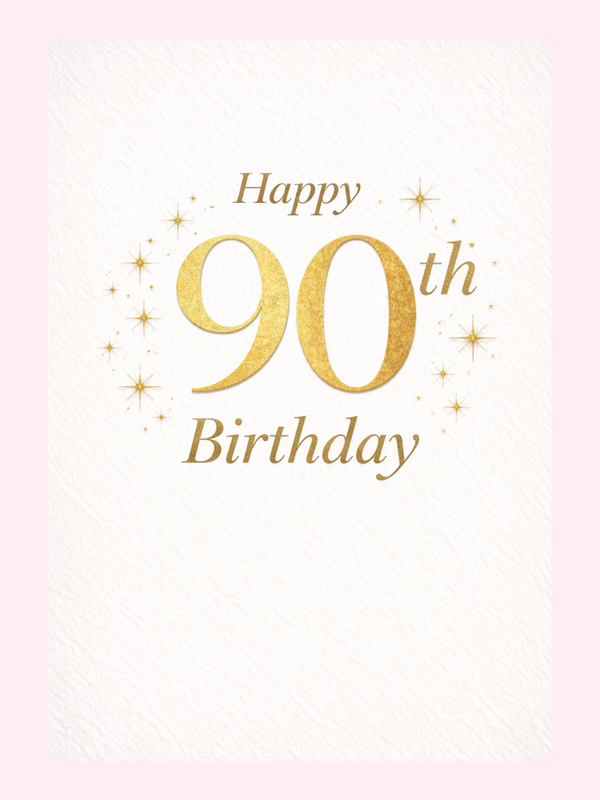 elegant 90th birthday cake card design with gold text