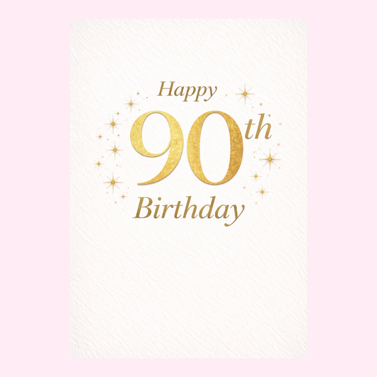 elegant 90th birthday cake card design with gold text