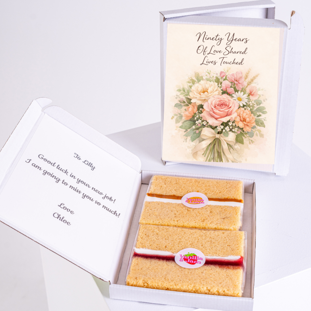 90th birthday cake card gift box with sponge slices and floral design
