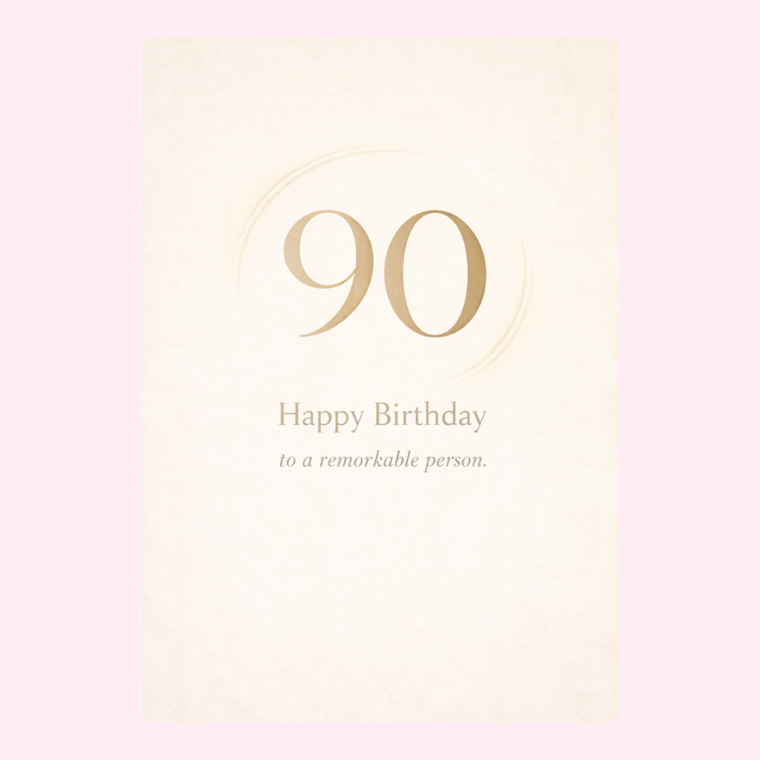 minimal 90th birthday cake card design with soft neutral background