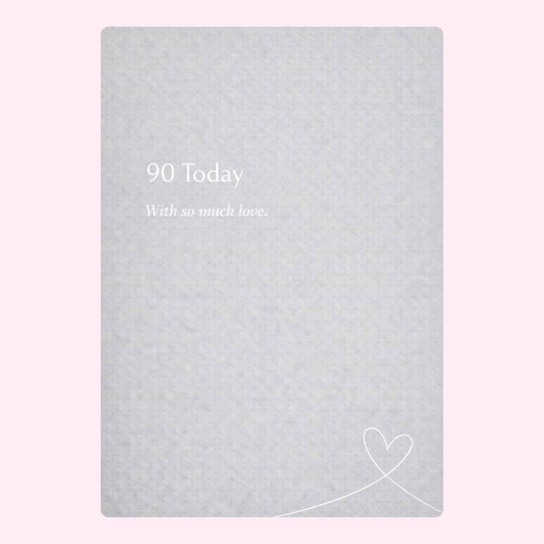modern 90th birthday cake card design with grey textured background