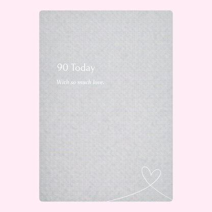 modern 90th birthday cake card design with grey textured background