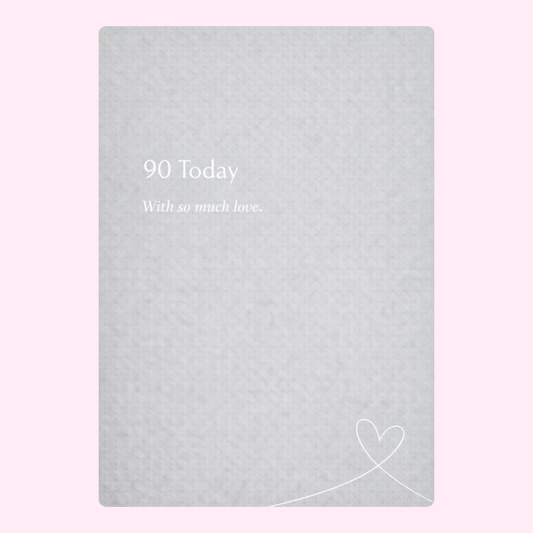 modern 90th birthday cake card design with grey textured background