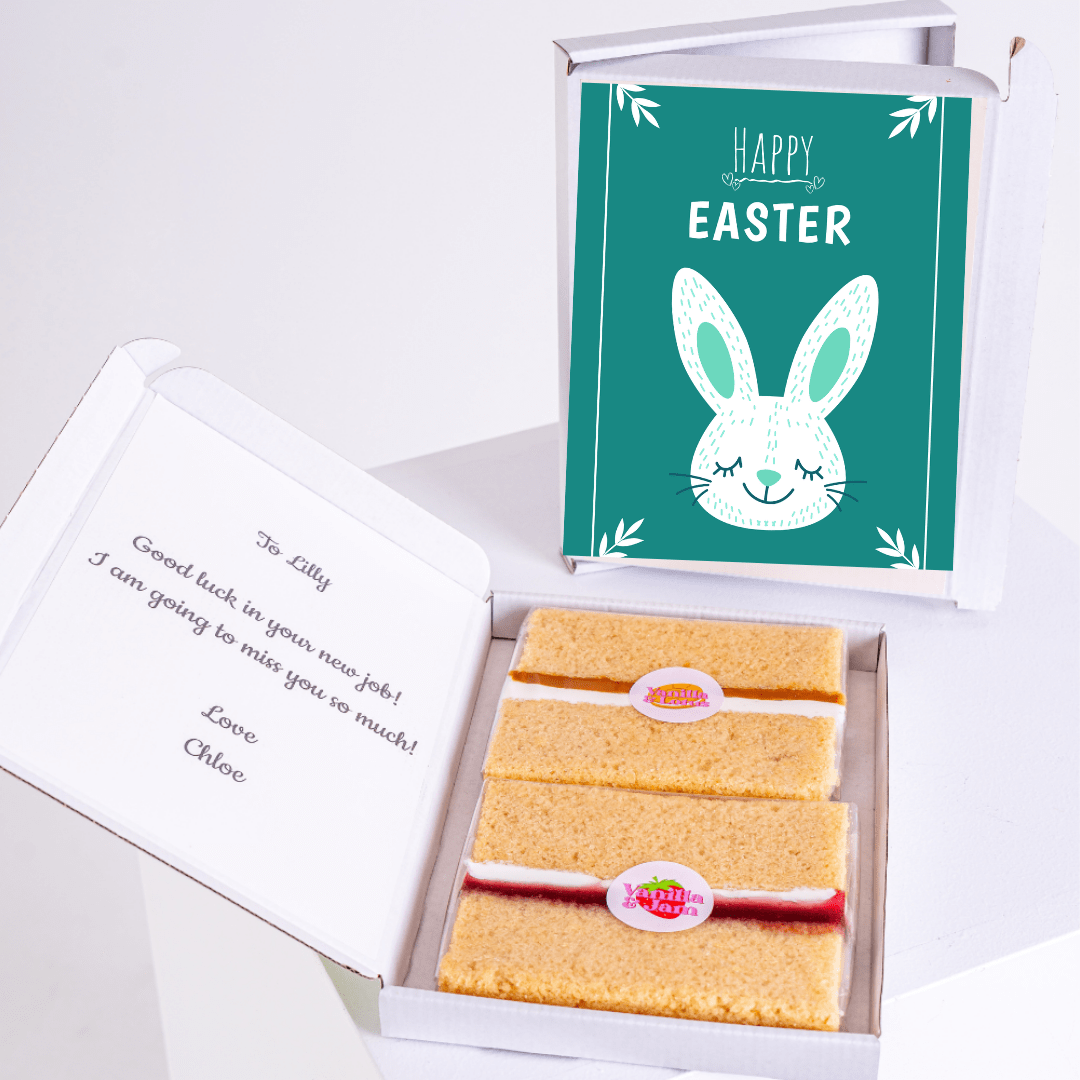 Easter cake gift box with bunny card and message