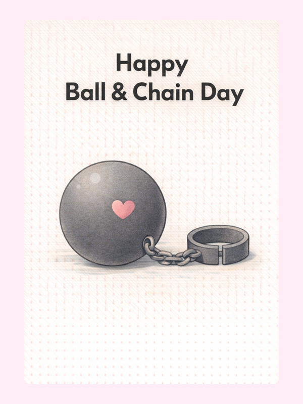 Happy Ball And Chain Day Funny Anniversary Cake Card letterbox cake card with freshly baked cake slices