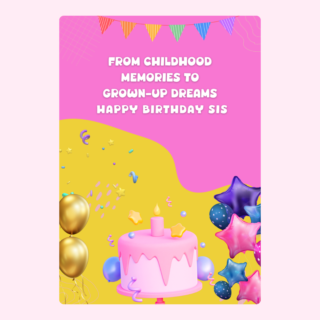 Birthday card for sis with balloons and cake
