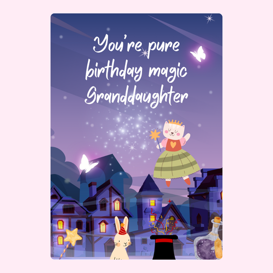 Birthday card for granddaughter with magic theme