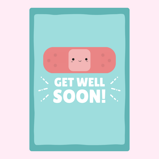 Get well soon card with a cute bandage.