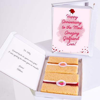 Anniversary gift with message and treats for girlfriend.