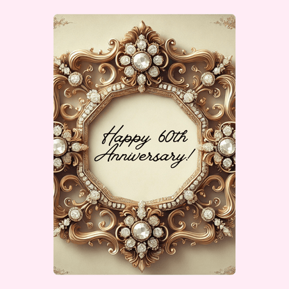 60th Anniversary card with ornate gold frame