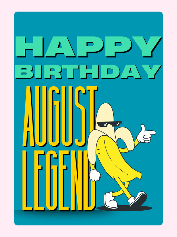 Happy Birthday August Legend letterbox cake card with freshly baked cake slices