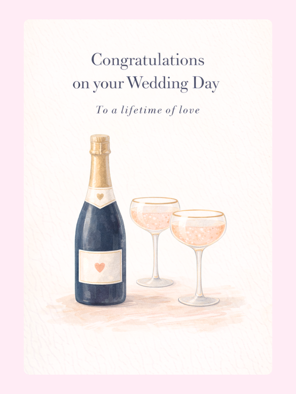 Wedding Day Champagne Toast Cake Card