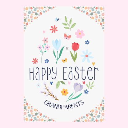 Happy Easter card for grandparents with floral egg design