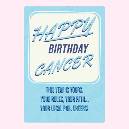 Light blue Cancer birthday design with bold retro text