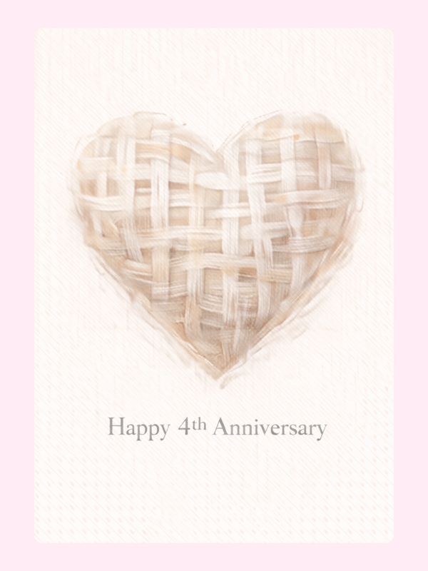 Woven Linen Heart 4th Anniversary Cake Card
