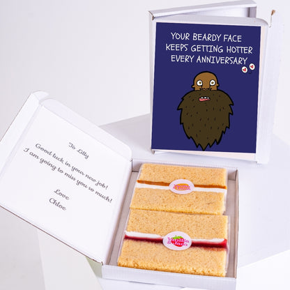 Letterbox gift with bearded anniversary design and a Treat.