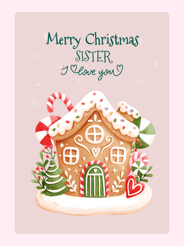 Sister Gingerbread House Christmas Cake Card