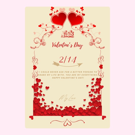 Valentine's Day card with hearts & 2/14 date
