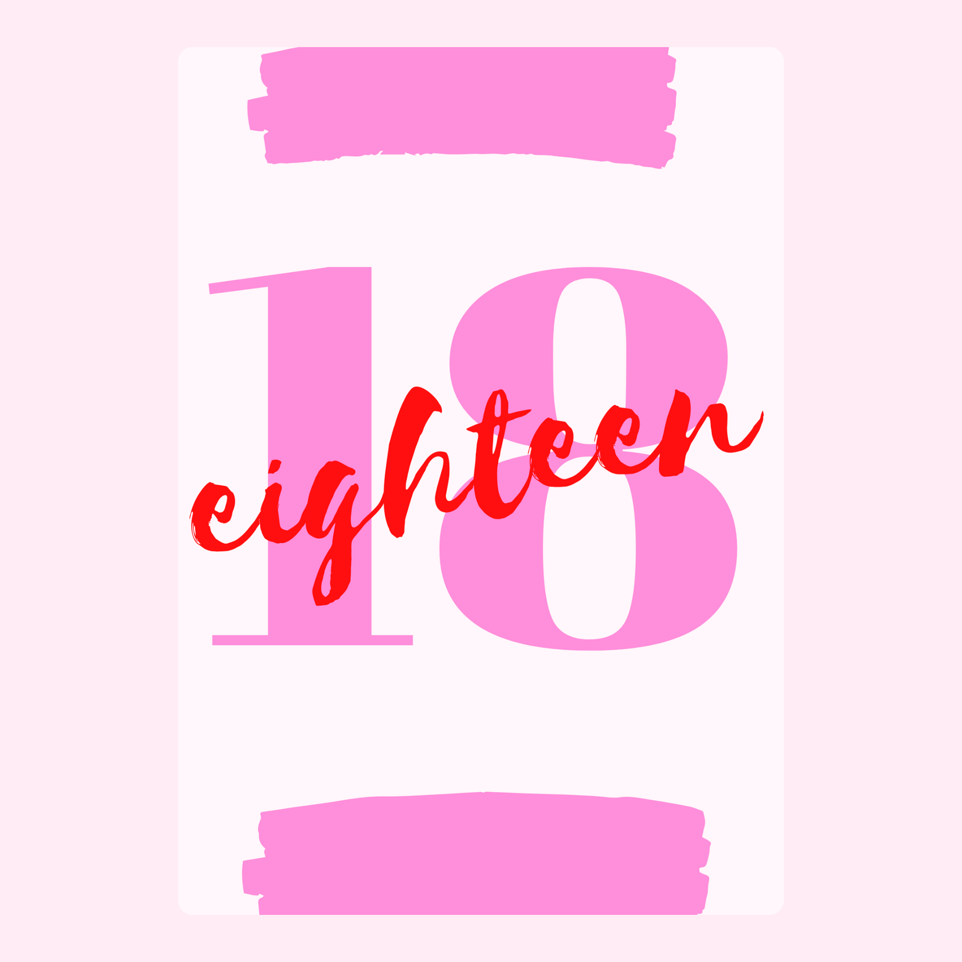 18th birthday card with eighteen in red.