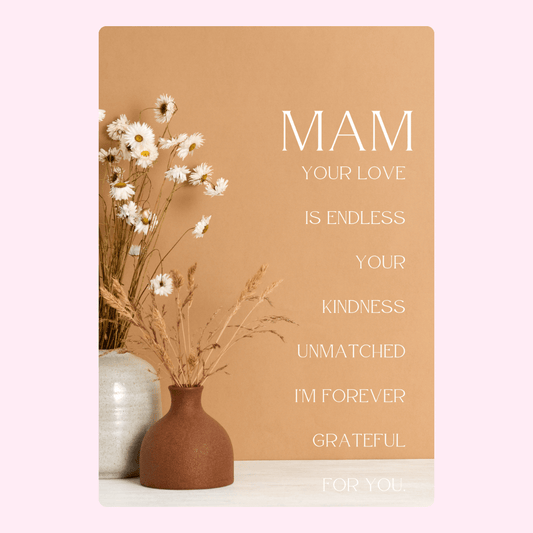 Mother's Day card with flowers and MAM message.
