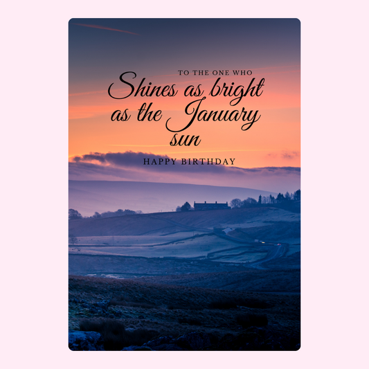 January birthday card with sunrise and quote