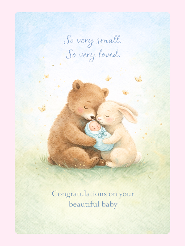So Very Small So Very Loved New Baby Cake Card letterbox cake card with freshly baked cake slices