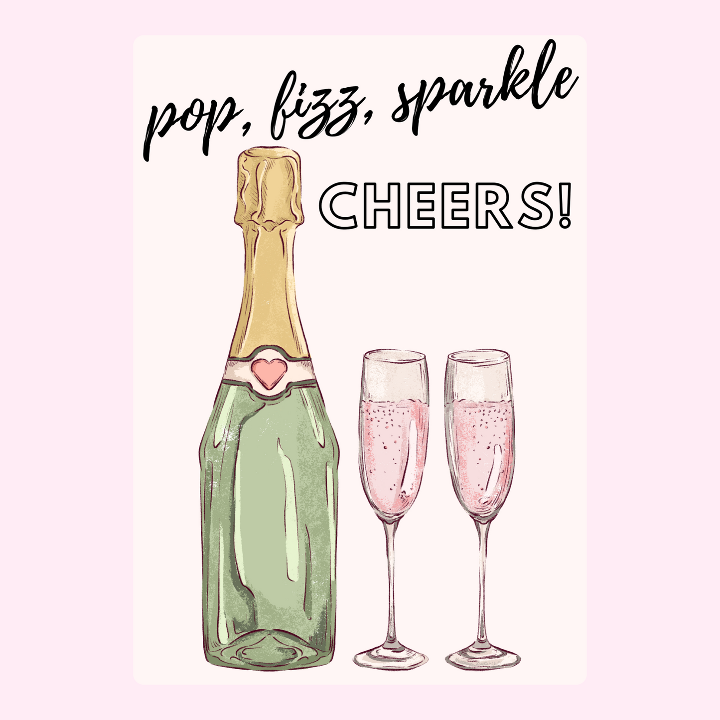 Champagne bottle and glasses illustration, cheers!