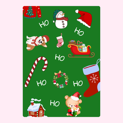 Christmas-themed pattern on a green background