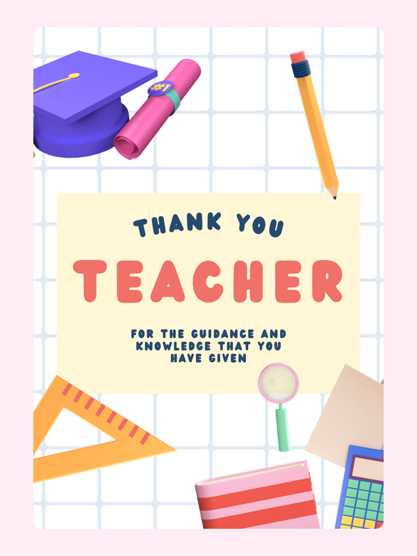 Teacher appreciation card with Thank You Teacher message
