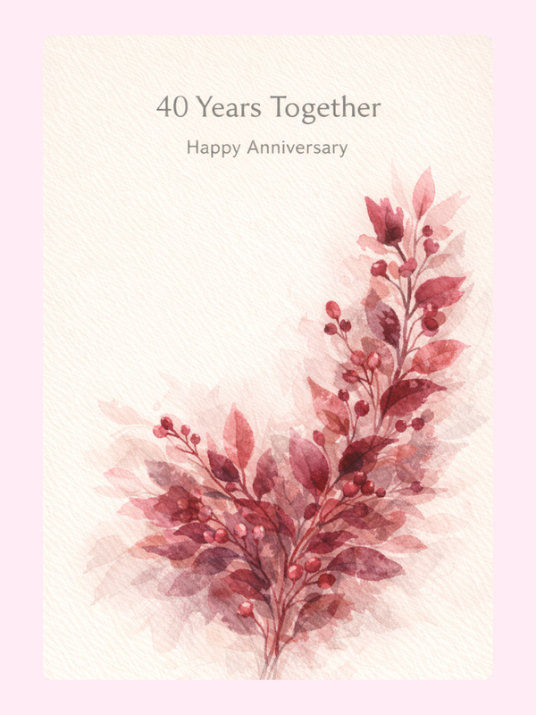 Ruby Foliage 40th Anniversary Cake Card letterbox cake card with freshly baked cake slices