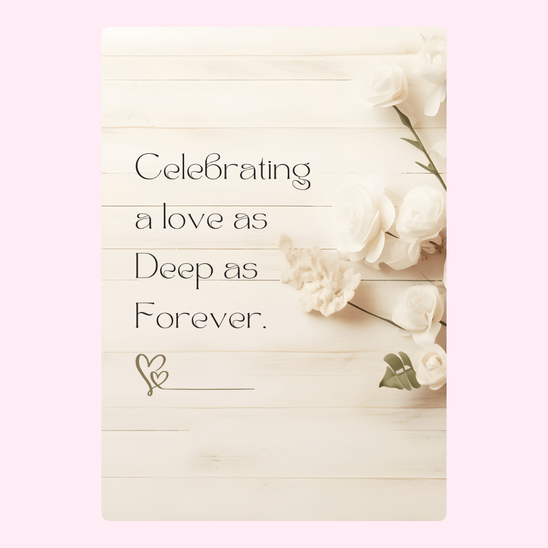 Wedding card with flowers, celebrating deep love.