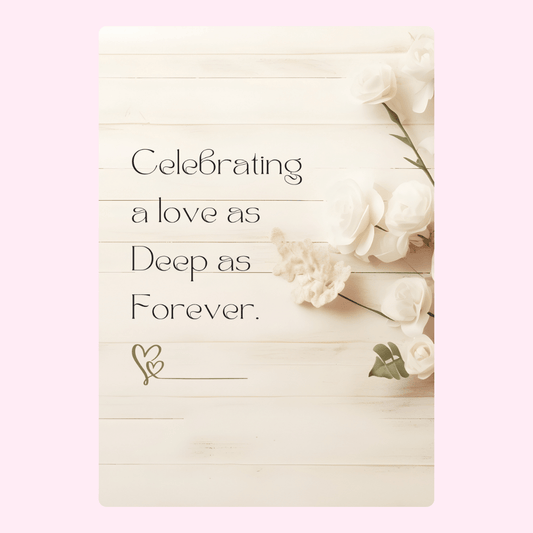 Wedding card with flowers, celebrating deep love.