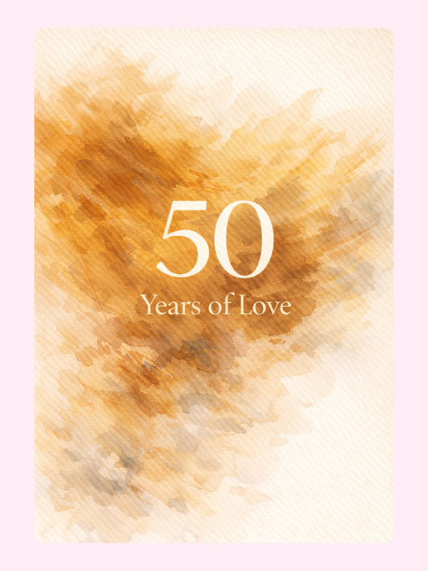 50 Years Of Love Gold Anniversary Cake Card letterbox cake card with freshly baked cake slices