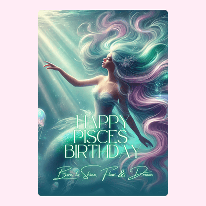 Happy Pisces Birthday card with mermaid