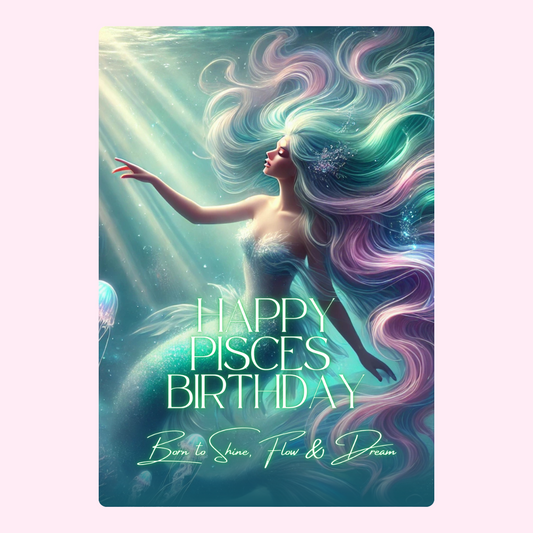 Happy Pisces Birthday card with mermaid