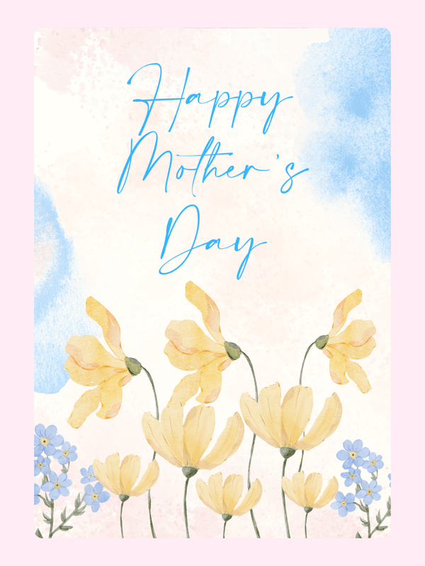 Mother's Day card with yellow flowers and watercolor background.