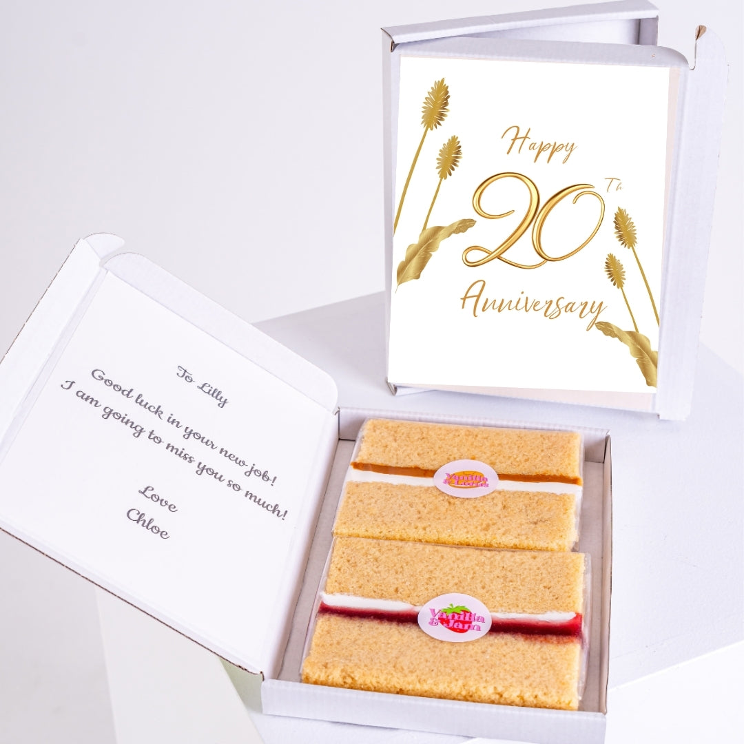 Anniversary gift box with sponge cake slices.