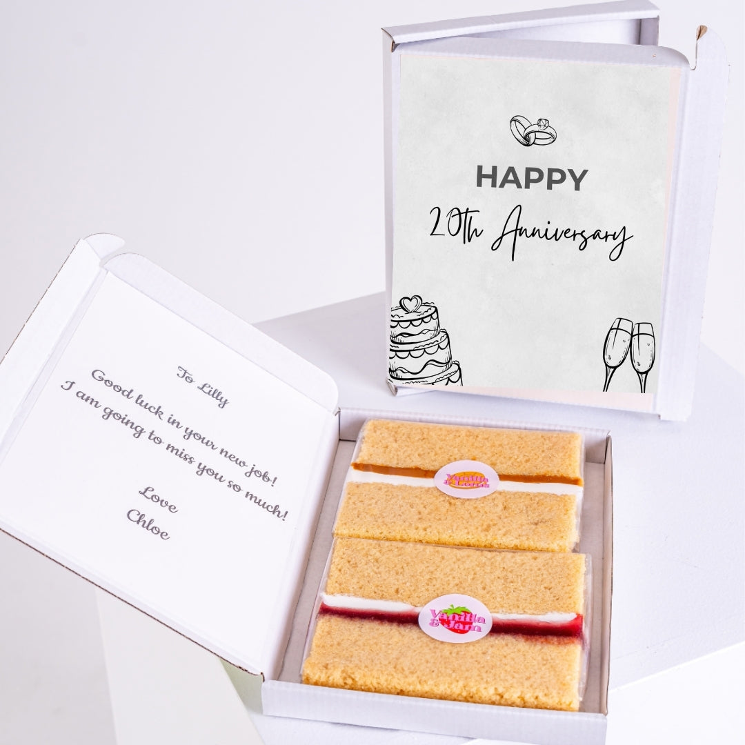 Anniversary gift box with sponge cake slices.