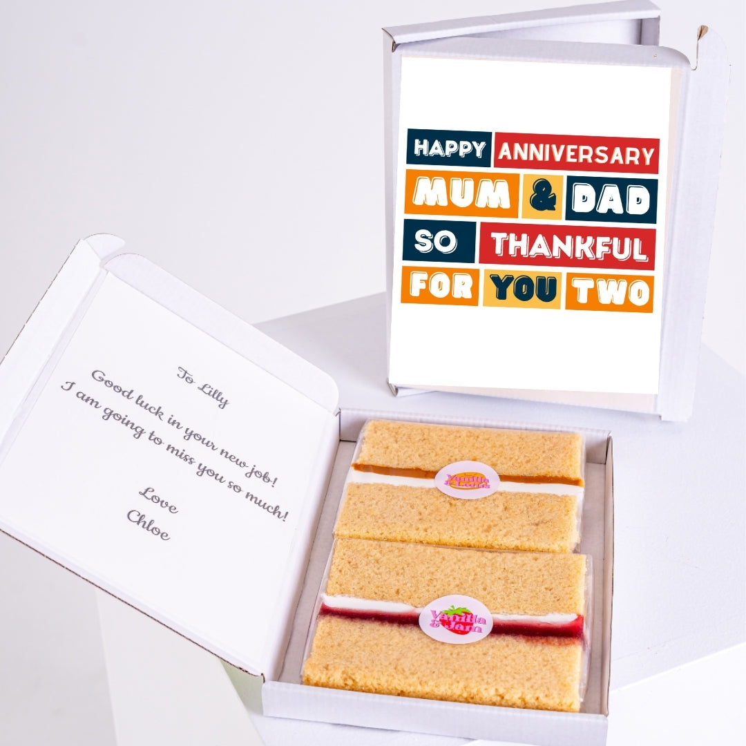 Anniversary gift with slices and personalised message.
