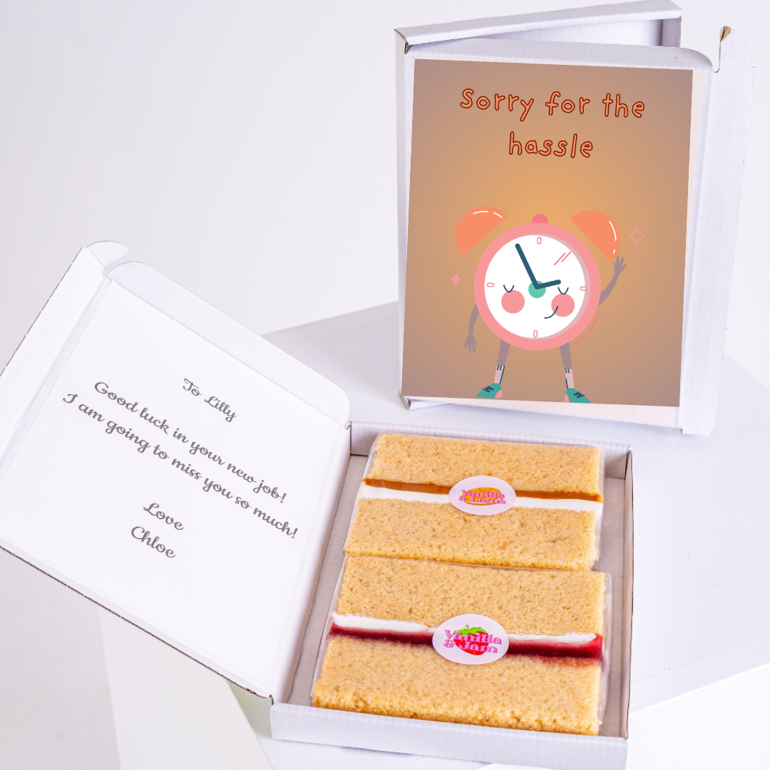 Apology gift box with vanilla slices.