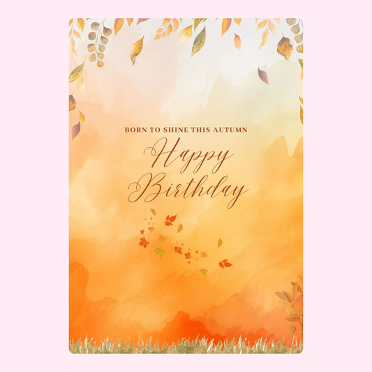 Autumn leaves birthday design with “Happy Birthday” message.