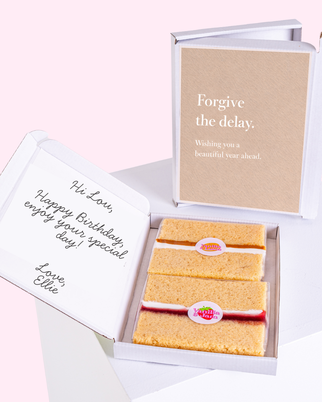 A charming belated birthday card featuring a gift box design, with a simple, heartfelt message and a clean, elegant aesthetic.