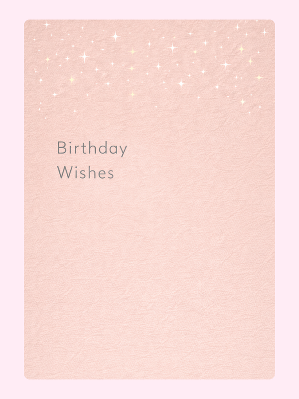 Soft pink minimalist birthday card with a starry design at the top and the words "Birthday Wishes" in elegant font