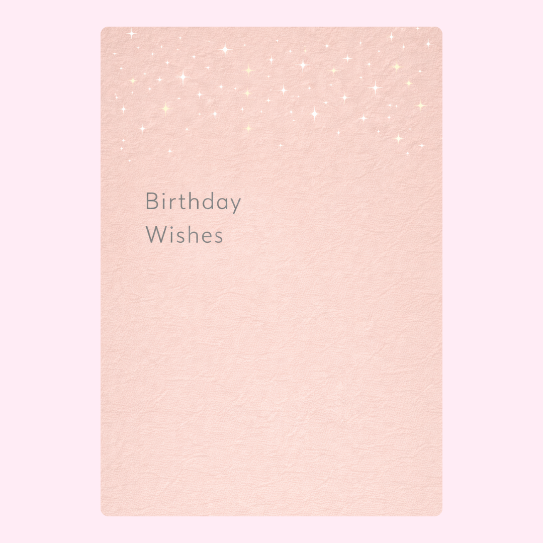 Soft pink minimalist birthday card with a starry design at the top and the words "Birthday Wishes" in elegant font