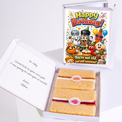 Birthday cake box with funny greeting card