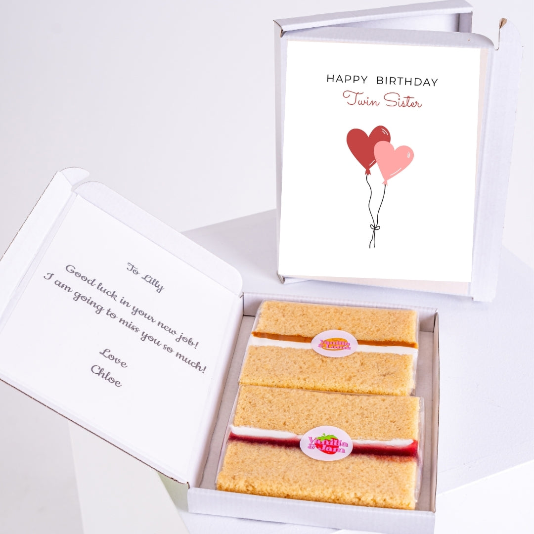 Birthday cake gift with twin sister design.