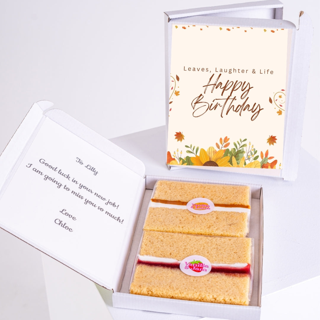 Birthday gift box with sponge cake slices.