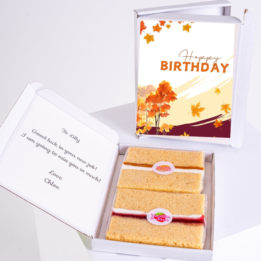 Birthday gift box with sponge cake slices.