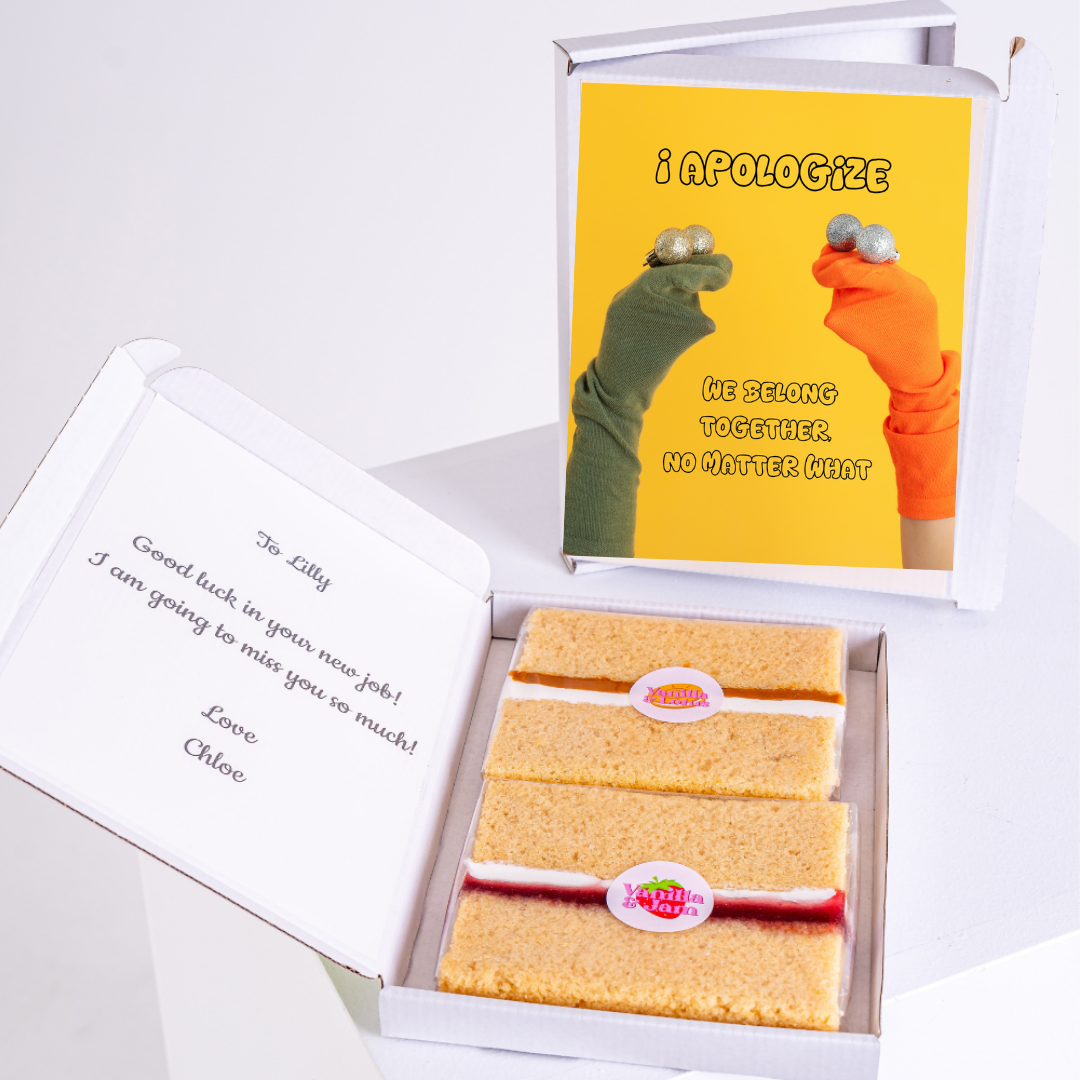 Box with vanilla treat and same message inside